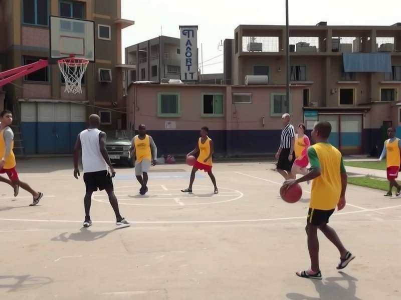Slum Basket Ace real-world tournament in Dharavi, Mumbai with participants playing basketball